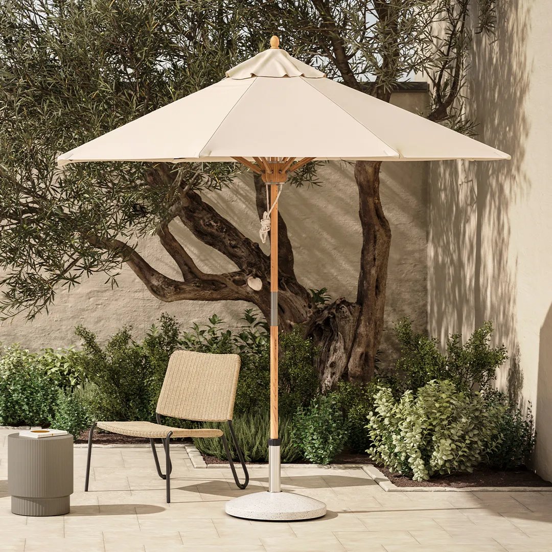 Beige Wooden Patio Umbrella - Image 4