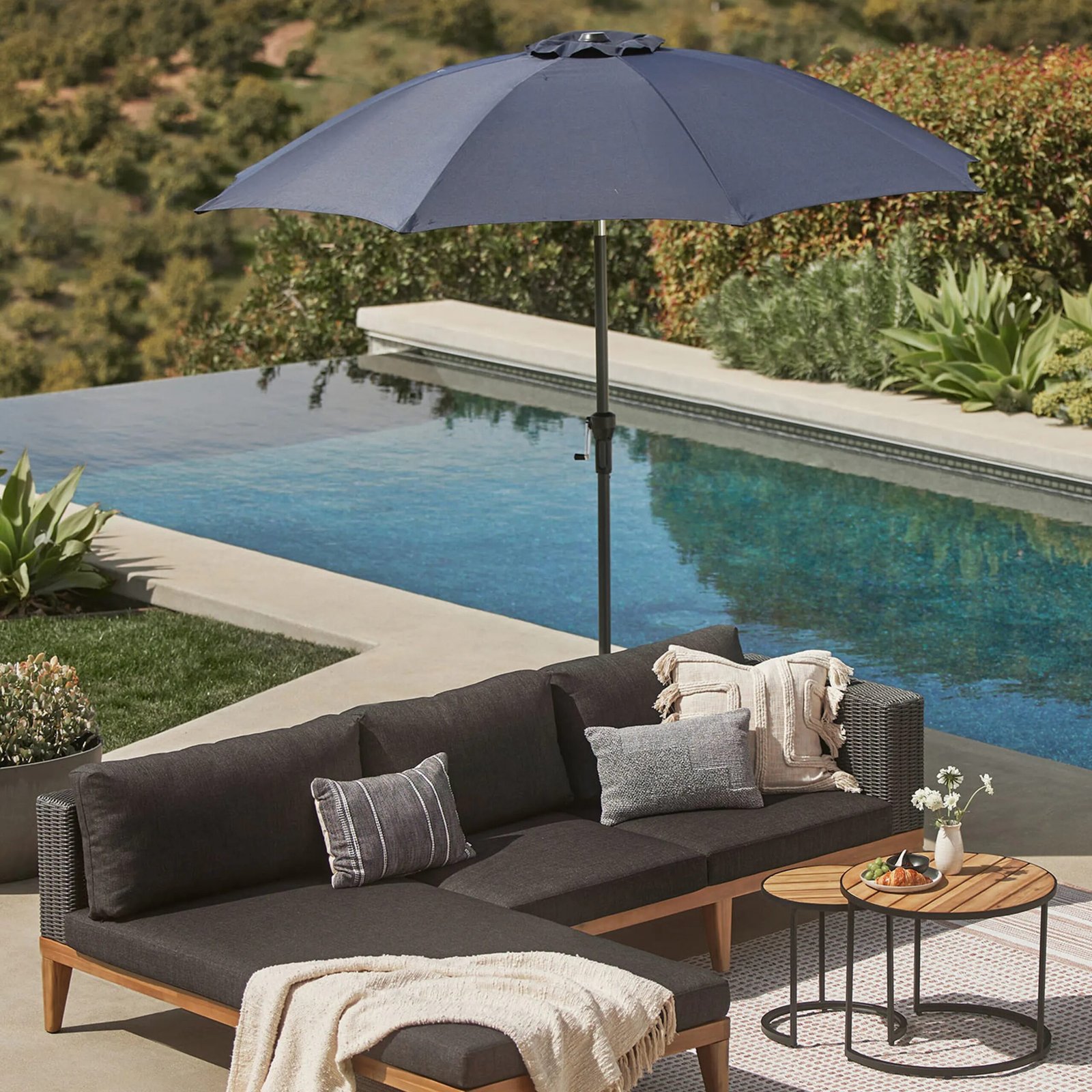 Black Patio Umbrella with Base - Image 11